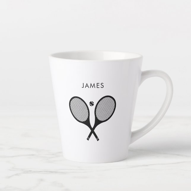 Moderner Personalisierter Name Tennis Milchtasse (Rechts)
