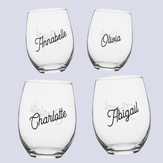 Moderner Personalisierter Name Weinglas Ohne Stiel (Modern personalized name stemless wine glass set)
