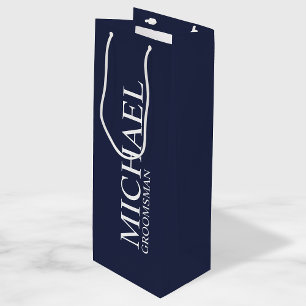 Moderner Personalisierter Navy-Blue-Trauzeuge Geschenktüte Für Weinflaschen