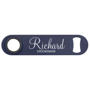 Moderner Personalisierter Navy-Blue-Trauzeuge Speed Flaschenöffner