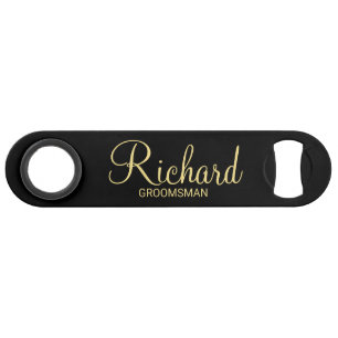 Moderner Personalisierter Trauzeuge in Schwarz und Speed Flaschenöffner
