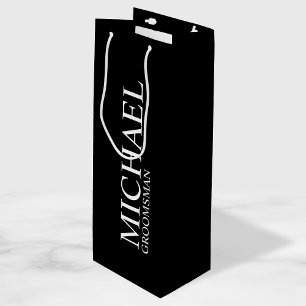 Moderner Personalisierter Trauzeuge in Schwarz/Wei Geschenktüte Für Weinflaschen