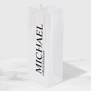 Moderner Personalisierter Trauzeuge in Schwarz/Wei Geschenktüte Für Weinflaschen