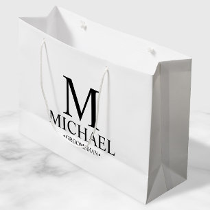 Moderner Personalisierter Trauzeuge in Schwarz/Wei Große Geschenktüte