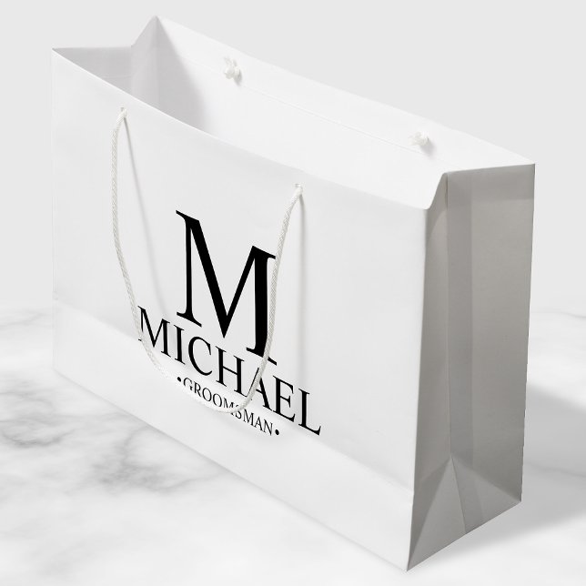 Moderner Personalisierter Trauzeuge in Schwarz/Wei Große Geschenktüte (Von Creator hochgeladen)
