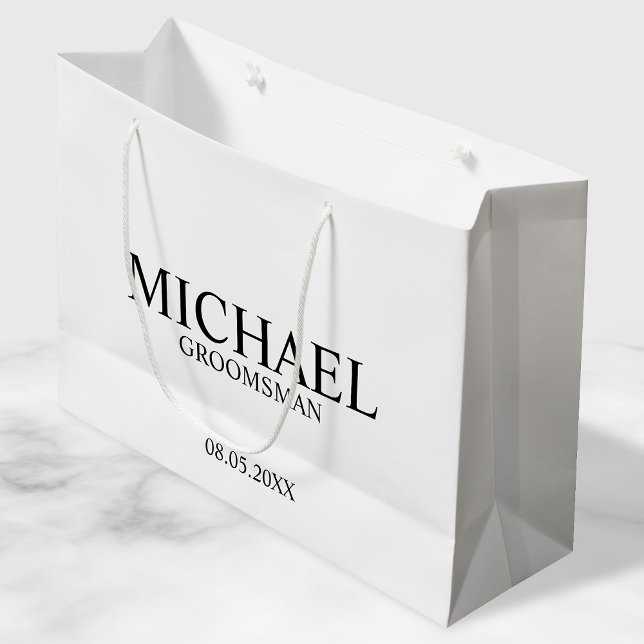 Moderner Personalisierter Trauzeuge in Schwarz/Wei Große Geschenktüte (Von Creator hochgeladen)