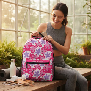 Moderner Personalisierter tropischer Rosa-Blütenna Bedruckter Rucksack