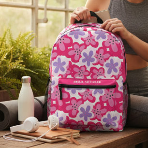 Moderner Personalisierter tropischer Rosa-Blütenna Bedruckter Rucksack