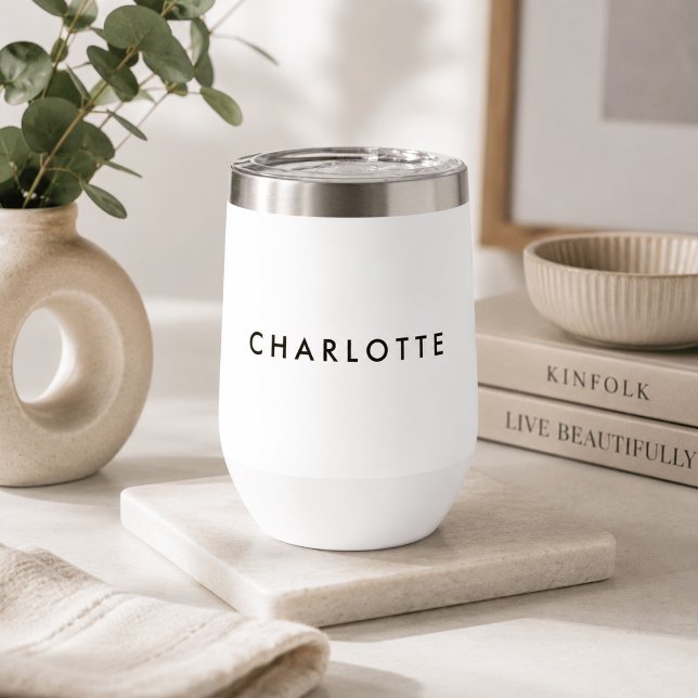 Moderner personalisierter weißer Weintumbler (Von Creator hochgeladen)