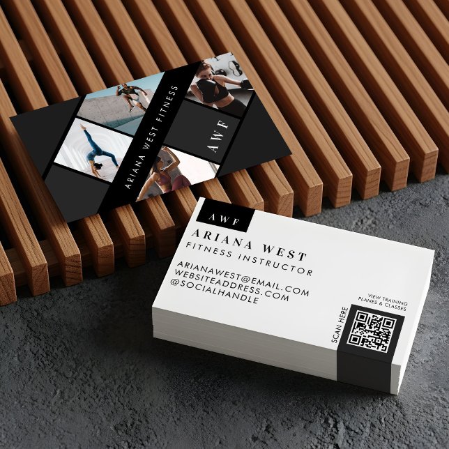 Moderner persönlicher Fitness-Trainer mit Foto-Ras Visitenkarte (Modern Four Photo Collage Personal Trainer Fitness Business Card)