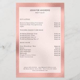 Moderner Pfirsich-Glow-Salon-Preisliste Flyer