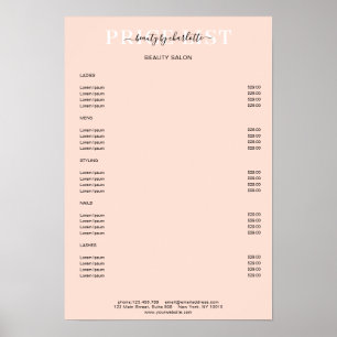 Moderner Pfirsich-Preisliste-Plakat Poster