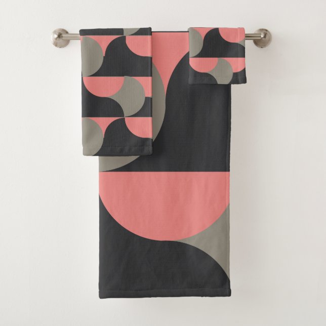 Moderner Pfirsich und Grau aus dem Mittelalter Badhandtuch Set (Insitu)