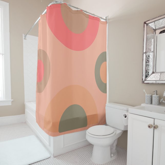 Moderner Pfirsich und Olivenhain aus dem Mittelalt Duschvorhang (Beispiel)