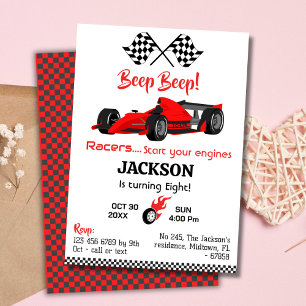 Moderner Pieptöner Roter Rennsportwagen 8. Geburts Einladung
