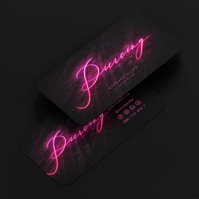 Moderner Piercing Shop Neon Pink Visitenkarte (Modern Piercing Shop Neon Pink Business Card
)