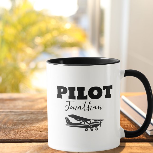 Moderner PILOT-Text und Flugzeug, Personalisiertes Tasse (Von Creator hochgeladen)