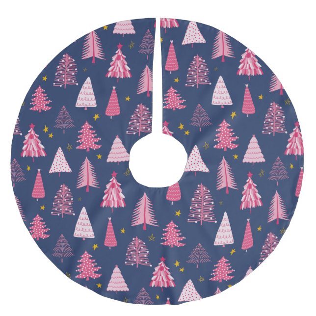 Moderner Pink & Blue Weihnachtsbaum Polyester Weihnachtsbaumdecke (Vorderseite)