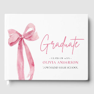 Moderner Pink Bow Coquette Graduate Abschluss Gästebuch