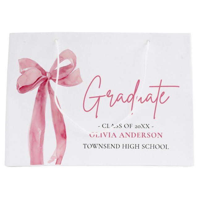 Moderner Pink Bow Coquette Graduate Abschluss Große Geschenktüte (Vorderseite)