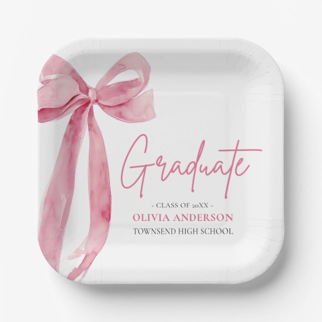 Moderner Pink Bow Coquette Graduate Abschluss Pappteller (Vorderseite)