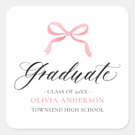 Moderner Pink Bow Coquette Graduate Abschluss Quadratischer Aufkleber