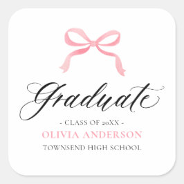 Moderner Pink Bow Coquette Graduate Abschluss Quadratischer Aufkleber