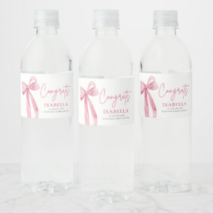 Moderner Pink Bow Coquette Graduate Abschluss Wasserflaschenetikett