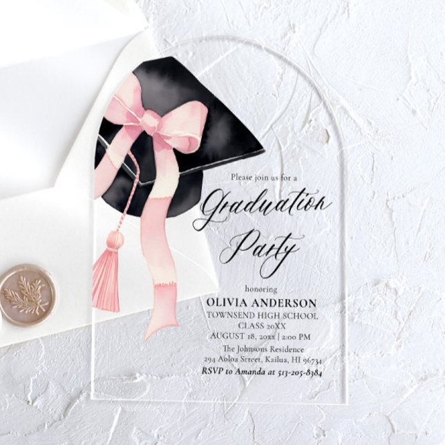 Moderner Pink Bow Graduiertenbogen Acryleinladungen (Von Creator hochgeladen)