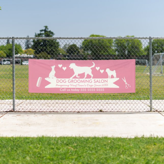 Moderner Pink Dog Silhouette Hund Erwachsenensalon Banner (Insitu)