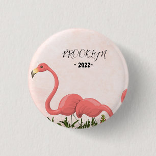 Moderner Pink Flamingo Square Paper Untersetzer Button