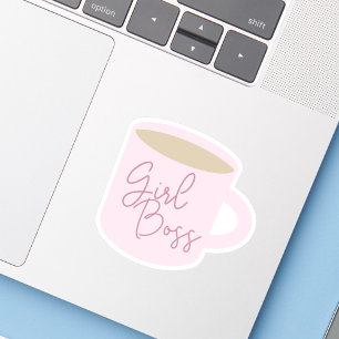 Moderner Pink Girl Boss Kaffee Aufkleber