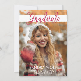 Moderner Pink Glitzer Script Foto Abschluss Einladung