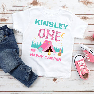 Moderner Pink Happy Camper Thema 1. Geburtstag Baby T-shirt
