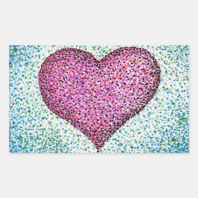 Moderner Pink Heart Pointillismus Rechteckiger Aufkleber (Vorderseite)
