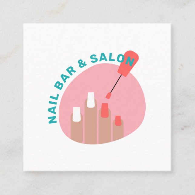 Moderner Pink-KorallenNagelsalon minimalistisch-ma Quadratische Visitenkarte (Vorderseite)
