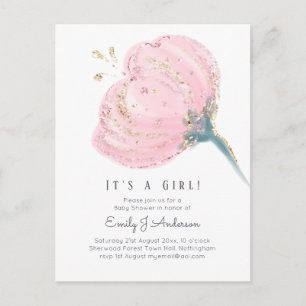 Moderner Pink Rose Glitzer mit Girl Baby Dusche Postkarte