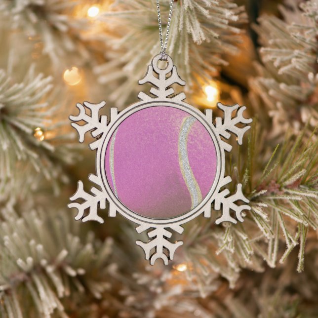Moderner Pink Tennisball mit Imitat Glitzer Line Schneeflocken Zinn-Ornament (Baum)