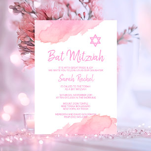 Moderner PINK Watercolor Star von David BAT MITZVA Einladung