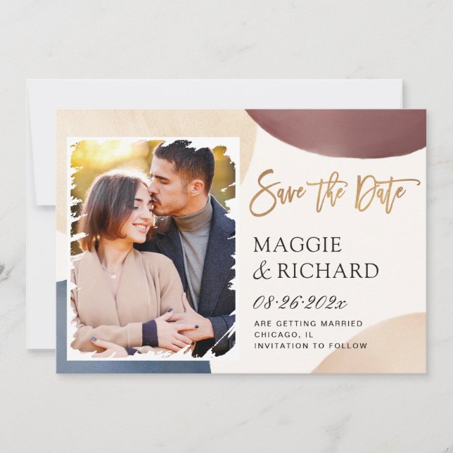 Moderner Pinselstrich Abstrakte Formen Foto Save The Date (Vorderseite)