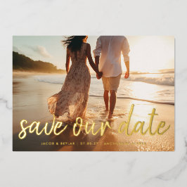 Moderner Pinseltext Multi Vollblut Foto Monogramm Folieneinladung