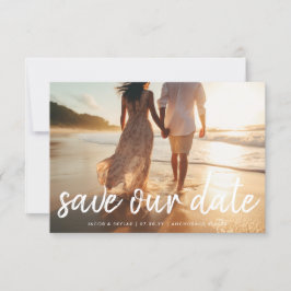 Moderner Pinseltext Multi Vollblut Foto Monogramm Save The Date