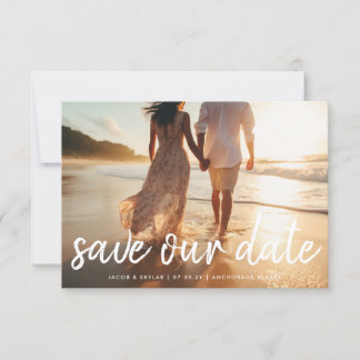Moderner Pinseltext Multi Vollblut Foto Monogramm Save The Date