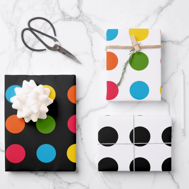 Moderner Polka Dot Geschenkpapier Set (Vorderseite)