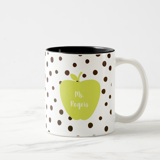 Moderner Polka Dot Neon Apple Lehrer Zweifarbige Tasse (Rechts)
