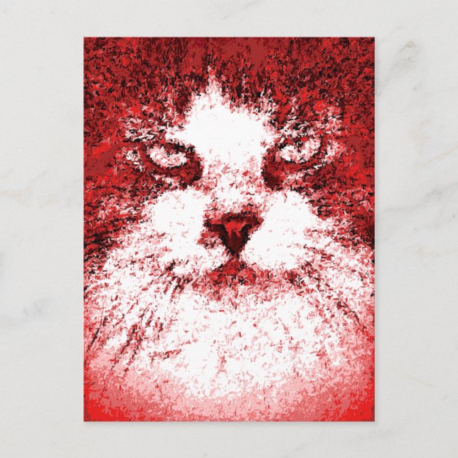 Moderner Pop Art Cat Rot Postkarte (Vorderseite)