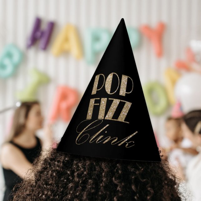 Moderner Pop aus Gold und Schwarz-Party Fizz Clink Partyhütchen (Modern Gold and Black Party Pop Fizz Clink Party Hat)