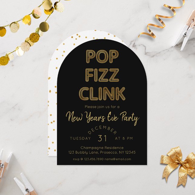 Moderner Pop Fizz Clink Neujahrsfest Party Einladung (Von Creator hochgeladen)