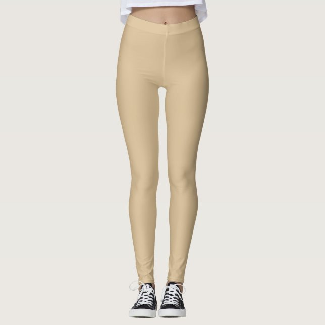 Moderner praktischer Farbblock l Beige Leggings (Vorderseite)