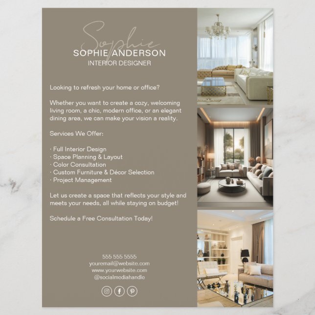 Moderner professioneller Designer Taupe Flyer (Vorne)